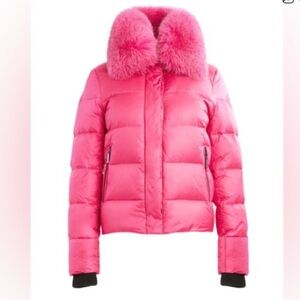 Dawn Levy Vera Shearling Puffer Jacket in Hot Pink